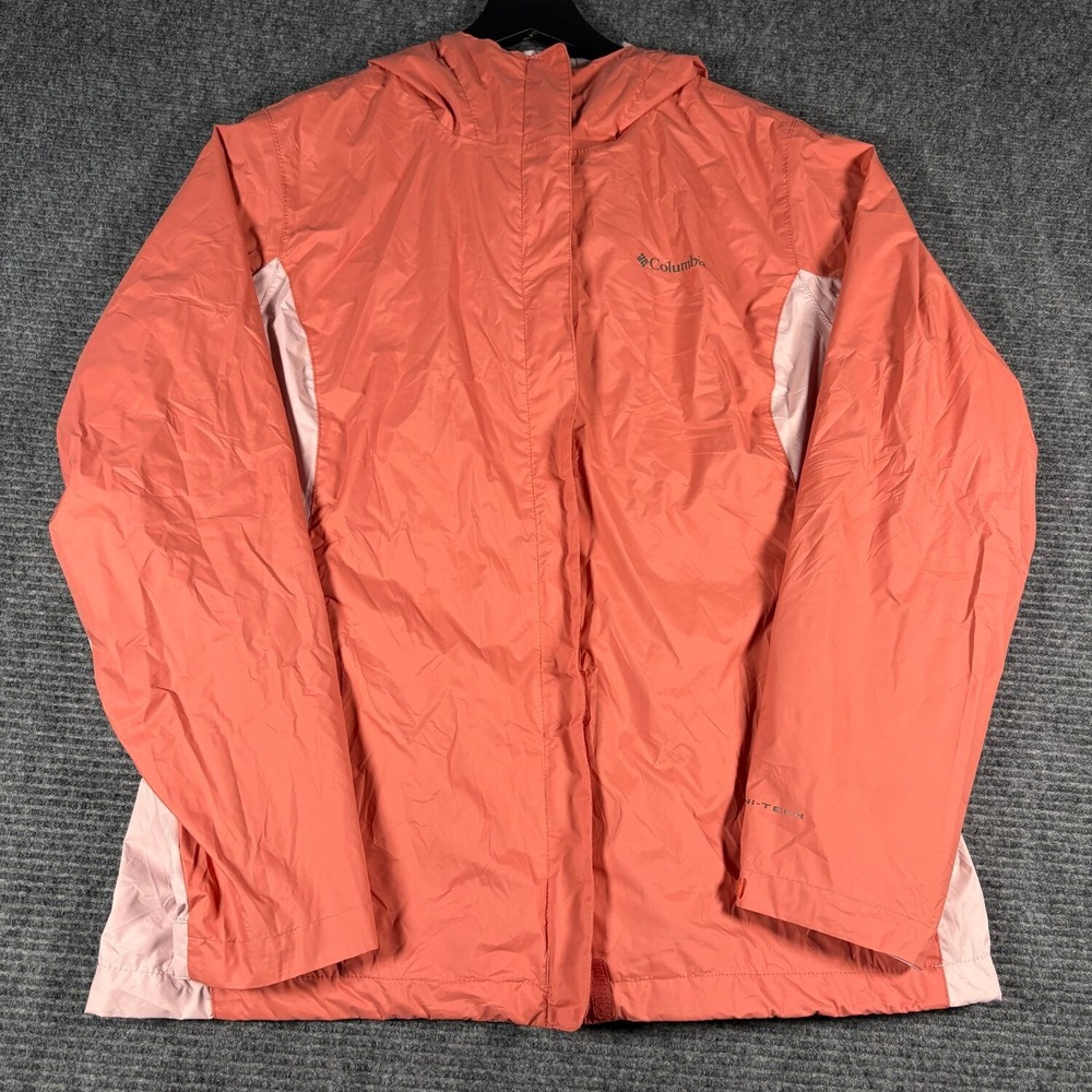 Columbia Rain Jacket Women XL Coral Pink Excellent Hooded Omni-Tech Zip Up